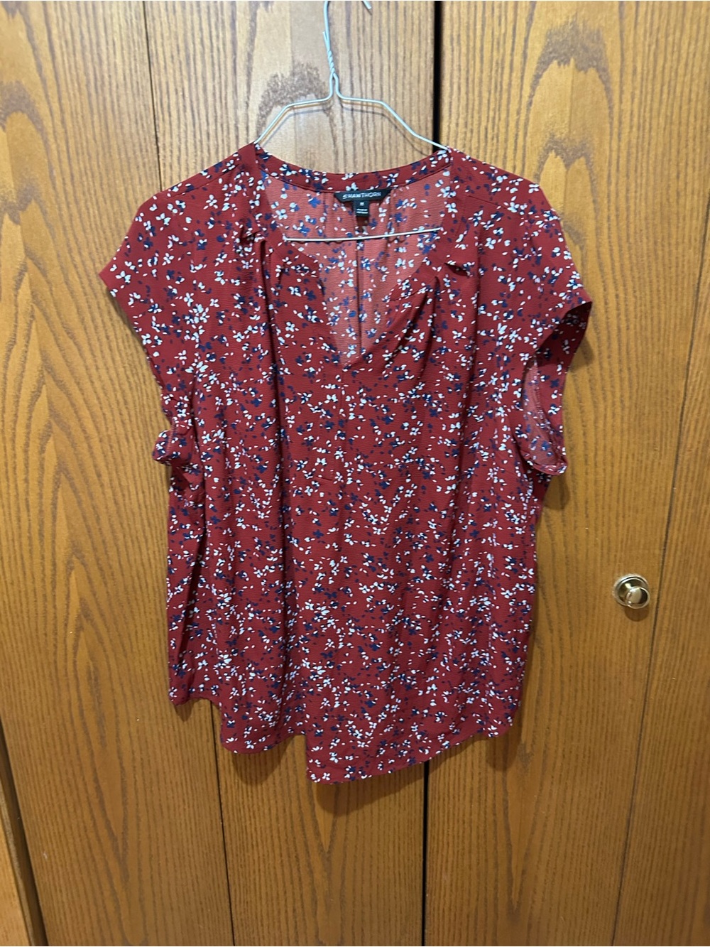 41 Hawthorn Burgundy Floral Cap-Sleeve Blouse